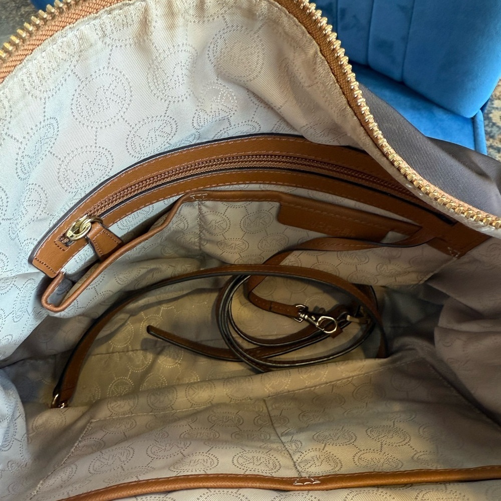 Michael Kors Isla Washed Canvas & Leather Trim Satchel – Light Denim Blue - Picture 9 of 9